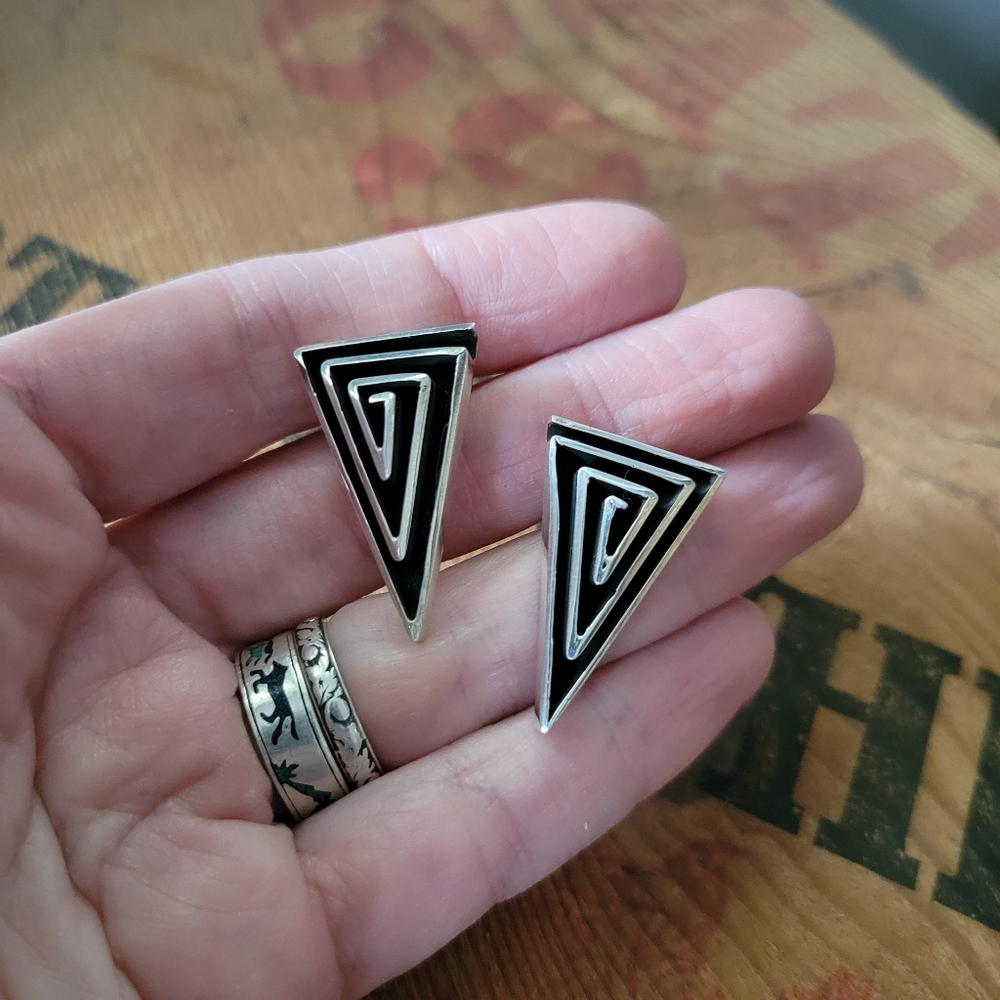 Geometric Solid Sterling Silver Post Earrings - image 6